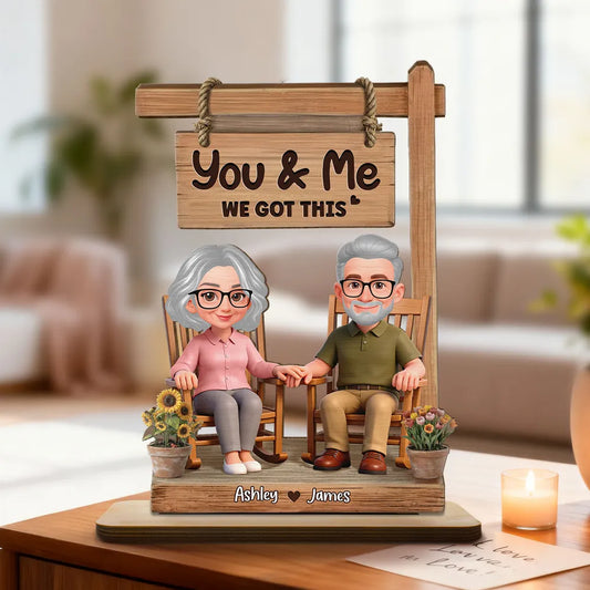 The Best Gift Ever :) 3D Effect Old Couple Sitting On Rocking Chair - Personalized 2-Layered Wooden Plaque - Anniversary, Valentine's Day Gift For Him, Gift For Her