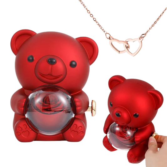 The Best Gift Ever :) Engraved Heart Necklace - with real Rose Bear Giftbox