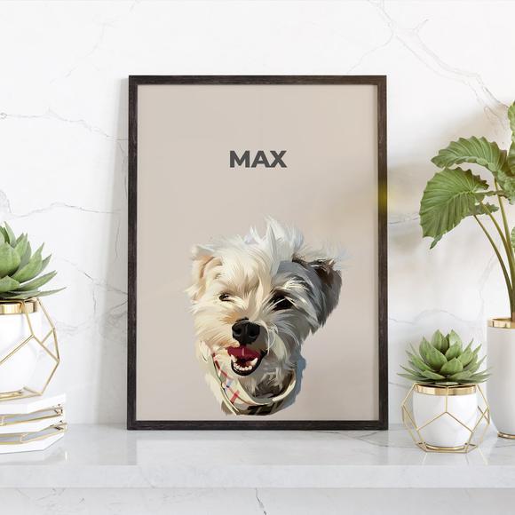 Iconic Paw Modern Custom Pet Portrait Autumn / Framed Portrait / 8 x 10