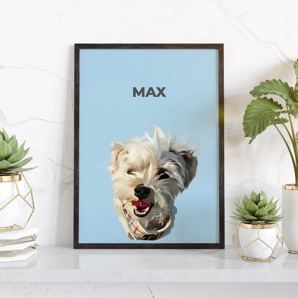 Iconic Paw Modern Custom Pet Portrait Light Blue / Framed Portrait / 8 x 10