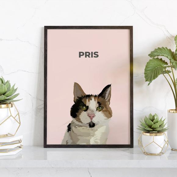 Iconic Paw Modern Custom Pet Portrait Pink / Framed Portrait / 8 x 10