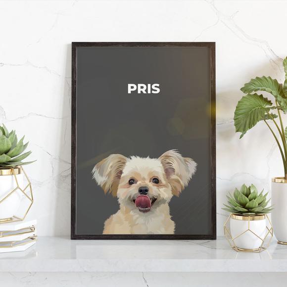 Iconic Paw Modern Custom Pet Portrait Slate Grey / Framed Portrait / 8 x 10