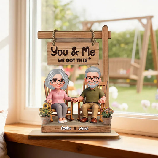 The Best Gift Ever :) 3D Effect Old Couple Sitting On Rocking Chair - Personalized 2-Layered Wooden Plaque - Anniversary, Valentine's Day Gift For Him, Gift For Her