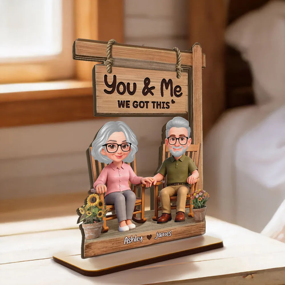 The Best Gift Ever :) 3D Effect Old Couple Sitting On Rocking Chair - Personalized 2-Layered Wooden Plaque - Anniversary, Valentine's Day Gift For Him, Gift For Her