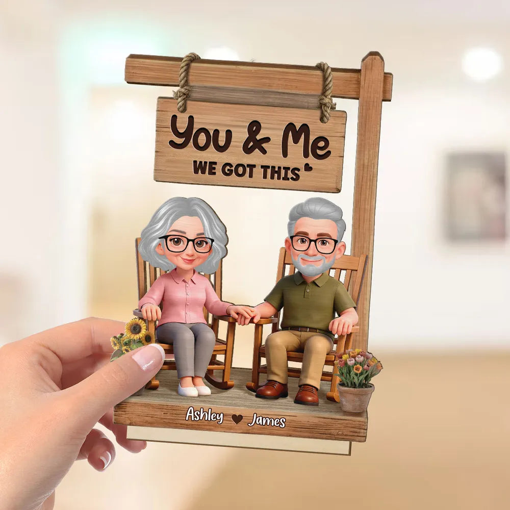 The Best Gift Ever :) 3D Effect Old Couple Sitting On Rocking Chair - Personalized 2-Layered Wooden Plaque - Anniversary, Valentine's Day Gift For Him, Gift For Her
