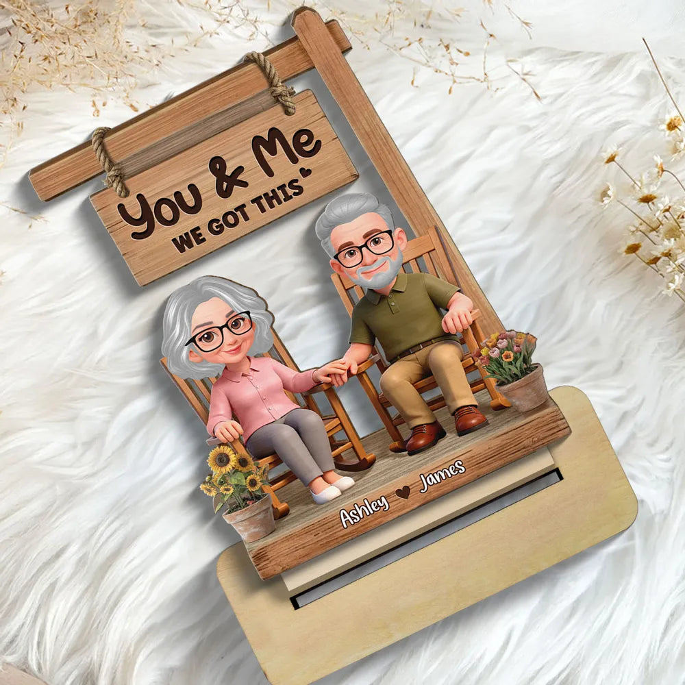 The Best Gift Ever :) 3D Effect Old Couple Sitting On Rocking Chair - Personalized 2-Layered Wooden Plaque - Anniversary, Valentine's Day Gift For Him, Gift For Her