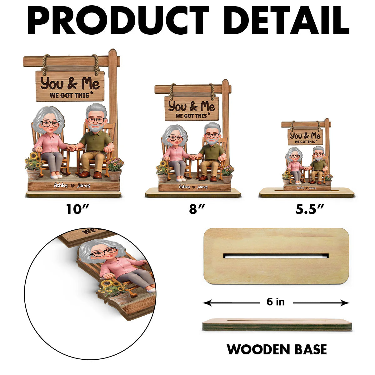 The Best Gift Ever :) 3D Effect Old Couple Sitting On Rocking Chair - Personalized 2-Layered Wooden Plaque - Anniversary, Valentine's Day Gift For Him, Gift For Her