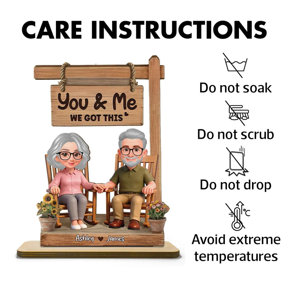 The Best Gift Ever :) 3D Effect Old Couple Sitting On Rocking Chair - Personalized 2-Layered Wooden Plaque - Anniversary, Valentine's Day Gift For Him, Gift For Her