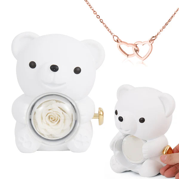 The Best Gift Ever :) Engraved Heart Necklace - with real Rose Bear Giftbox Rose Gold / White Bear