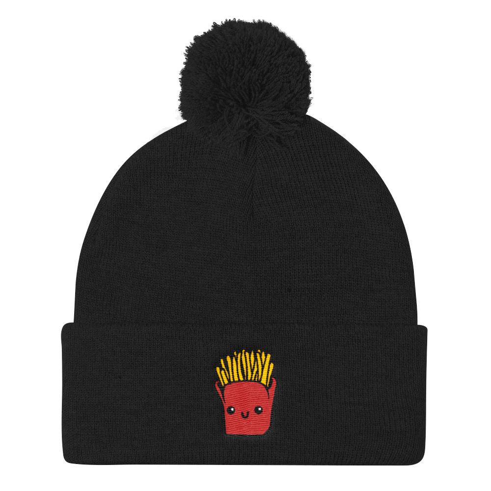 Potato Parcel Mr. Fries Pom Pom Knit Cap Black
