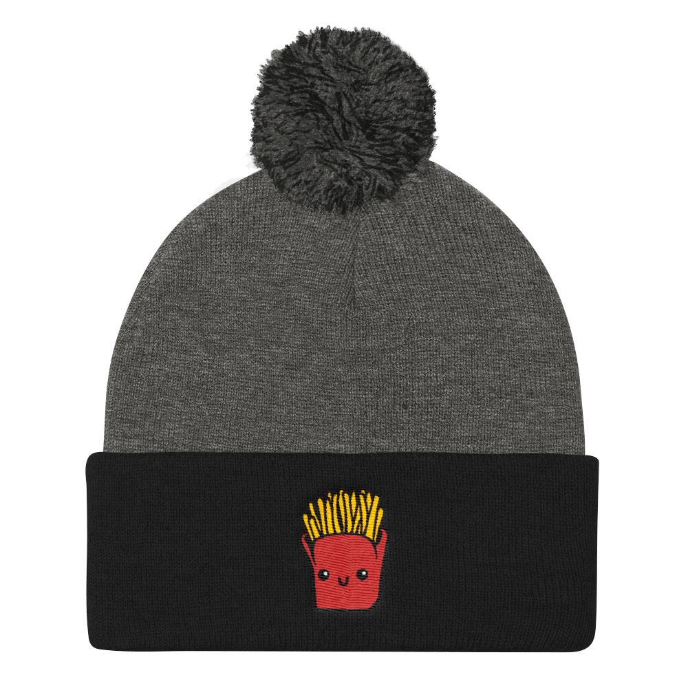 Potato Parcel Mr. Fries Pom Pom Knit Cap Dark Heather Grey/ Black