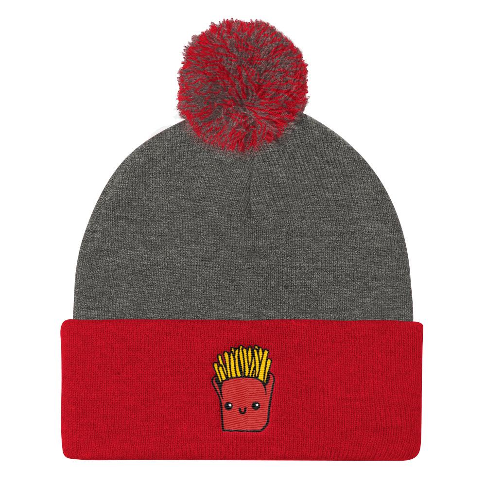 Potato Parcel Mr. Fries Pom Pom Knit Cap Dark Heather Grey/ Red