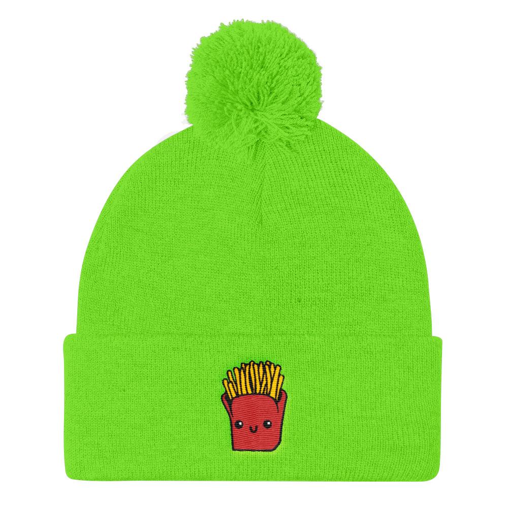 Potato Parcel Mr. Fries Pom Pom Knit Cap Neon Green