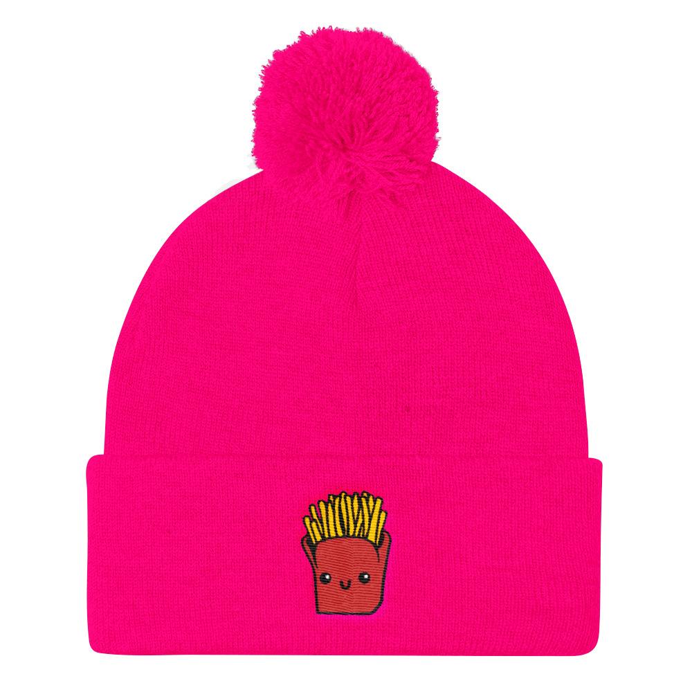 Potato Parcel Mr. Fries Pom Pom Knit Cap Neon Pink